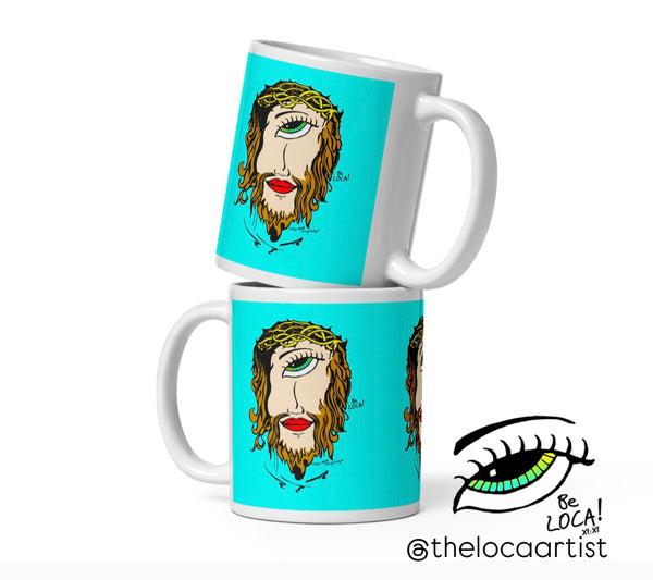 Neon Blue Mystical Jesus Novelty Mug by Angelicque'